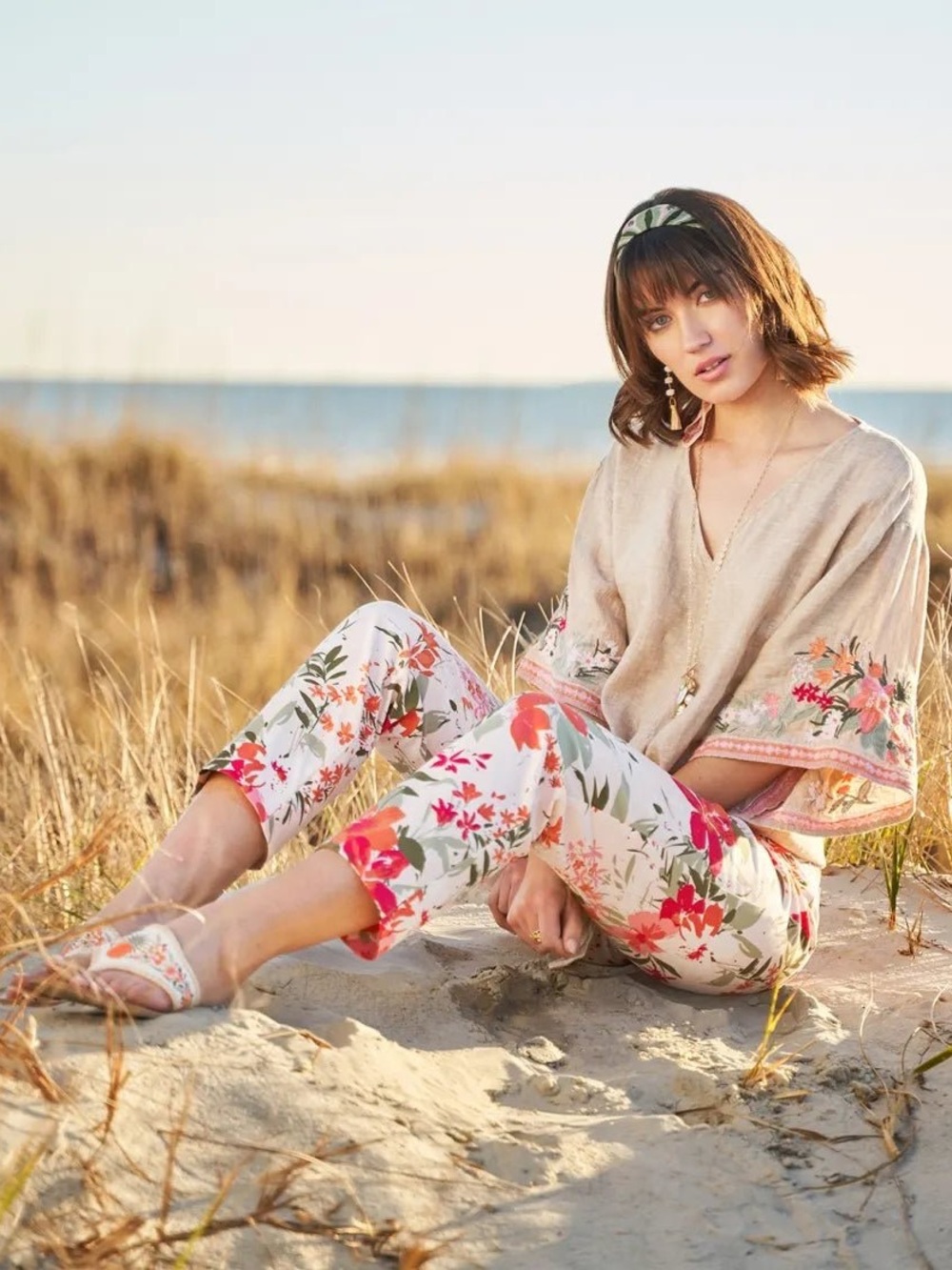 Spartina 449 Delilah 100% Linen Top Alljoy Landing Tropical Embroidery - Picture 3 of 12